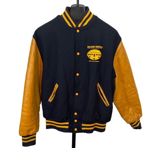 Holloway Other - Vtg 80’s Holloway College Bomber Jacket XL Varsity Navy Wool Tan Leath…
